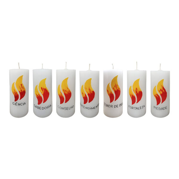 Conjunto Velas Pentecostes 7 Dons Entalhado 15x7
