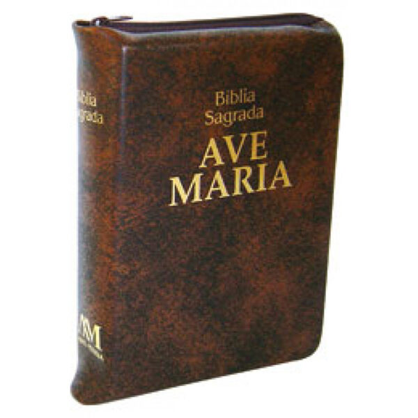 Bíblia Ave Maria Marrom Zíper Bolso