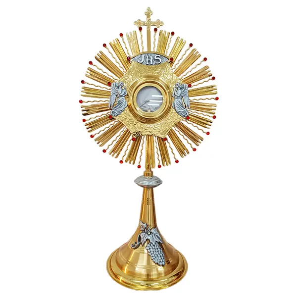 Ostensório Dourado 640 Anjos JHS C/ Raios 65cm Hóstia 10cm - 2851