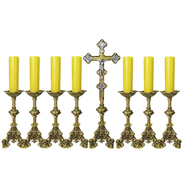 Conjunto Altar Itália 7 Castiçais + 1 Crucifixo - 4059