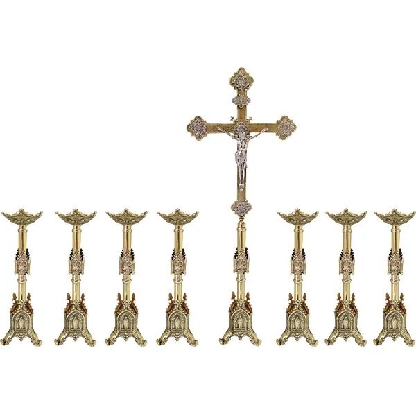 Conjunto Vaticano Gótico 7 Castiçais + 1 Crucifixo - 2429