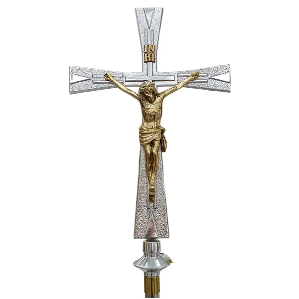 Cruz Processional Alumínio Jesus c/ Haste e Base - 2604