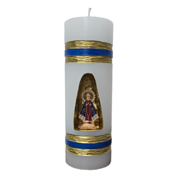 Vela Branca Entalhada 20x7 Nossa Senhora Aparecida Anel Dourado