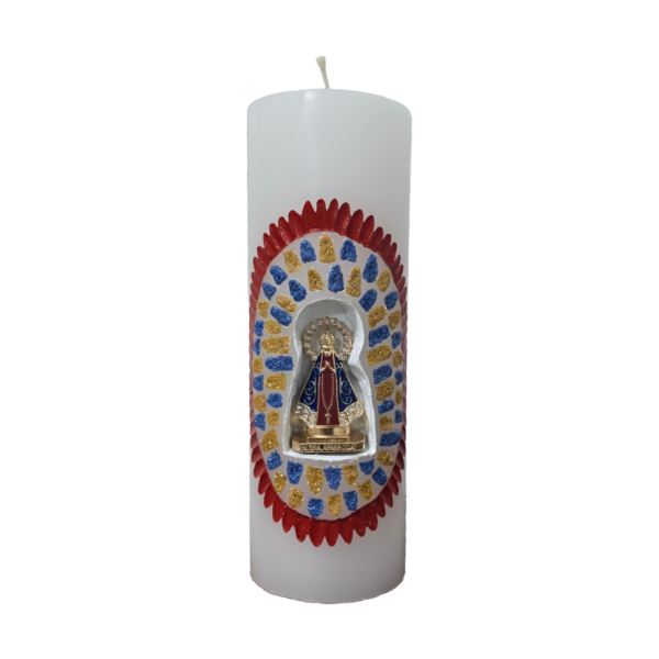 Vela Branca Entalhada 20x7 Nossa Senhora Aparecida Cravejado